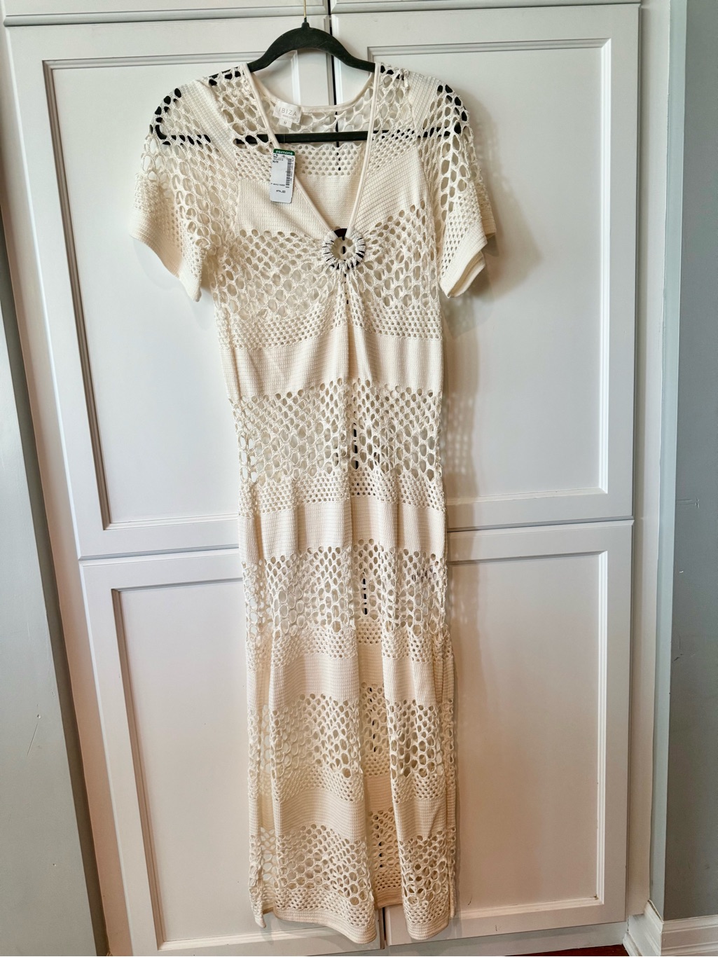 Anne Cole Cream Crochet Maxi Dress With V-Neck Ring Detail